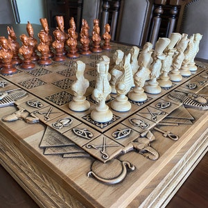 Ancient Egypt chess set, Egyptian God’s Ancient chess Wooden chess board, Large wooden chess board, Luxury chessboard Chess table board