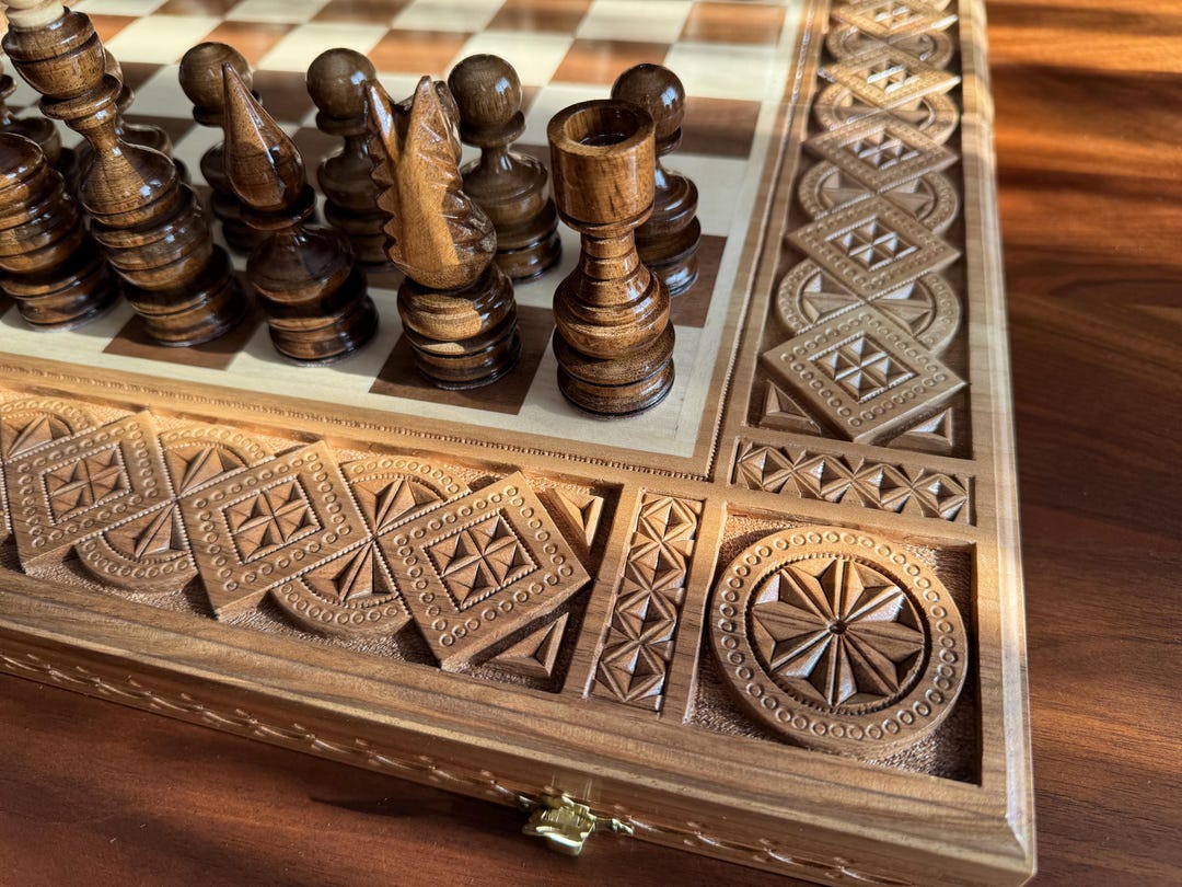 Handmade Walnut Chess Set: Large Wooden Carved Board - Etsy