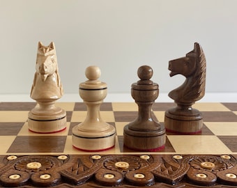 Wooden chess pieces, Wooden chess set, Chess Set Wood carving chess pieces, Chess pieces set, Handmade wooden chess set