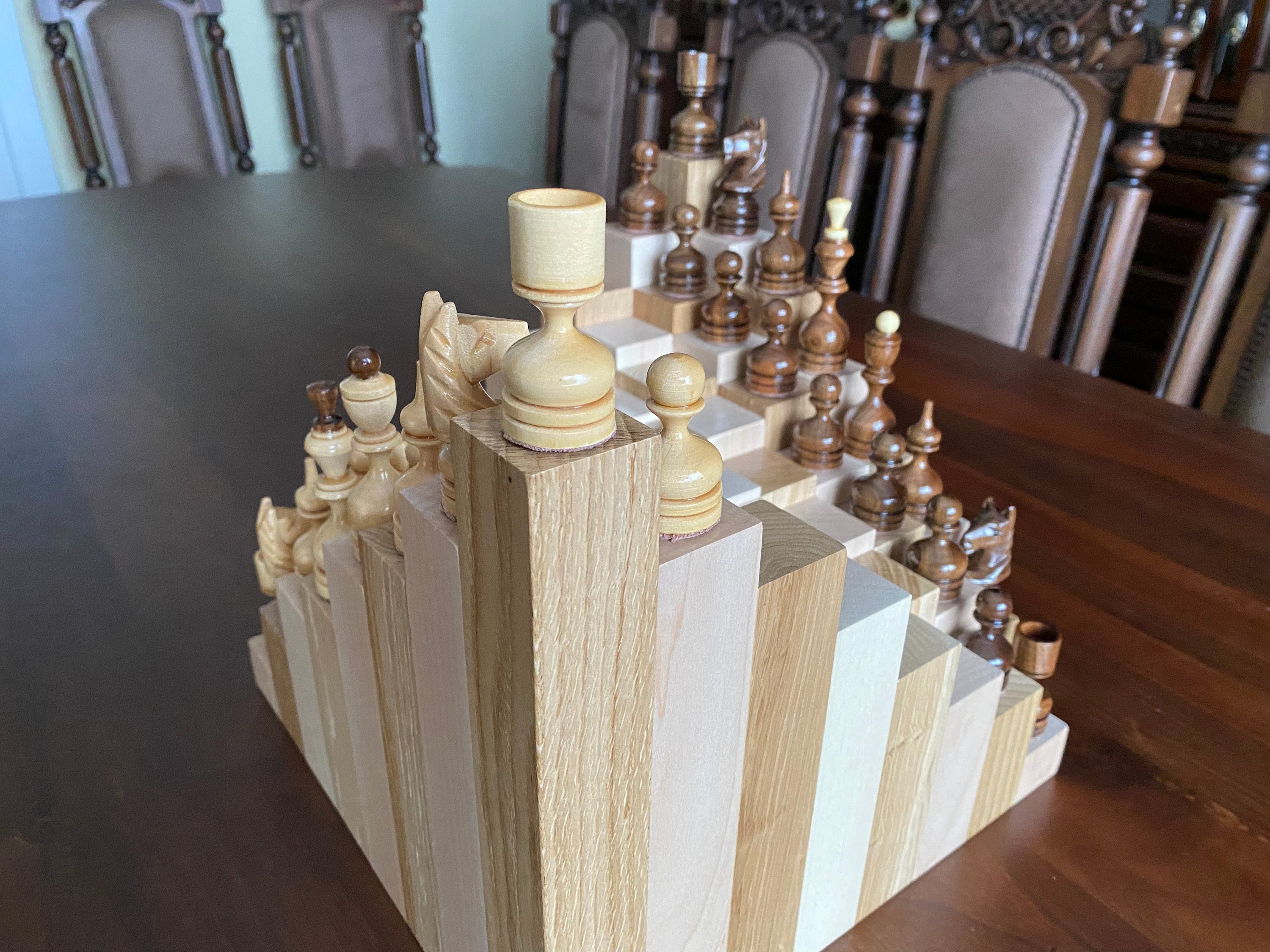 3D木製チェスセット：手作りのカルパチア産木材、大型チェス盤 - Etsy 日本