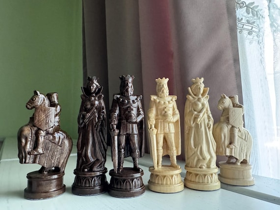 中世の騎士の木彫りチェス駒セット - Etsy 日本