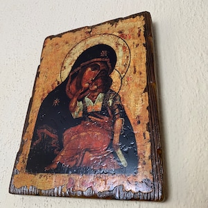 Virgin Mary with Jesus, Wooden Icons, Orthodox Greek Byzantine Icons, Religious gift