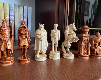 10x10 Chess Set, Original chess pieces, Wood carving chess pieces, Carved chess pieces set, 100 cellular wooden chess set,