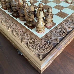 Large chess set Handmade chess set Wooden Chess Checkers Large chess set wood Carved chess set Сhess board handcrafted Wooden chessboard