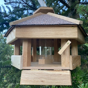Handmade Oak Bird Feeder: Hanging Garden Decor, Bird Lover Gift