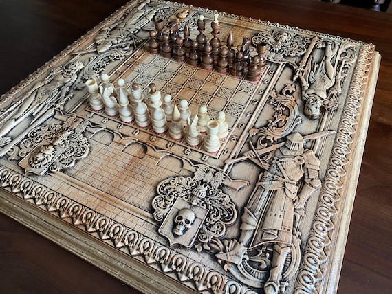 Medieval Style Wooden Chess Board: Large Luxury Chess Table