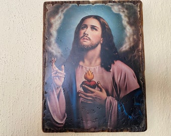 Our Lord Jesus icon, Saxred Heart of Jesus, Wooden Icons, Catholic icons, Religious gift