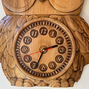 Owl Wooden wall clock Kids clock Relief carved clock Wall clock Large Clock Unique Contemporary clock image 2