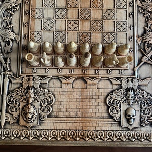 Wooden chess board in medieval style, Large wooden chess board, Luxury chessboard, Chess table board, Decorative chess, Wooden chess game image 4