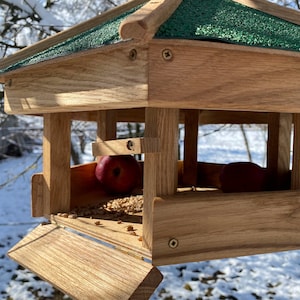 Bird Feeder 17.3x12.6”, Wooden Bird feeder, Gift Wood, Handmade Oak Feeder, Hanging bird feeder, Garden Birdhouse Outdoor