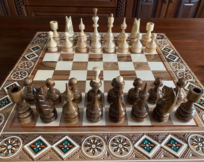 Wooden Hand Carved Chess Set Chess 3in 1 Large Chess Set Wood Carved ...