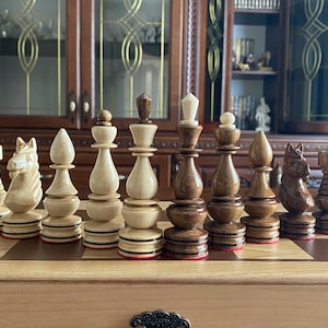 Wooden chess pieces, Wooden chess set, Chess Set Wood carving chess pieces, Chess pieces set, Handmade wooden chess set