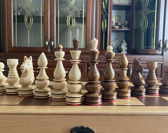 Wooden chess pieces, Wooden chess set, Chess Set Wood carving chess pieces, Chess pieces set, Handmade wooden chess set