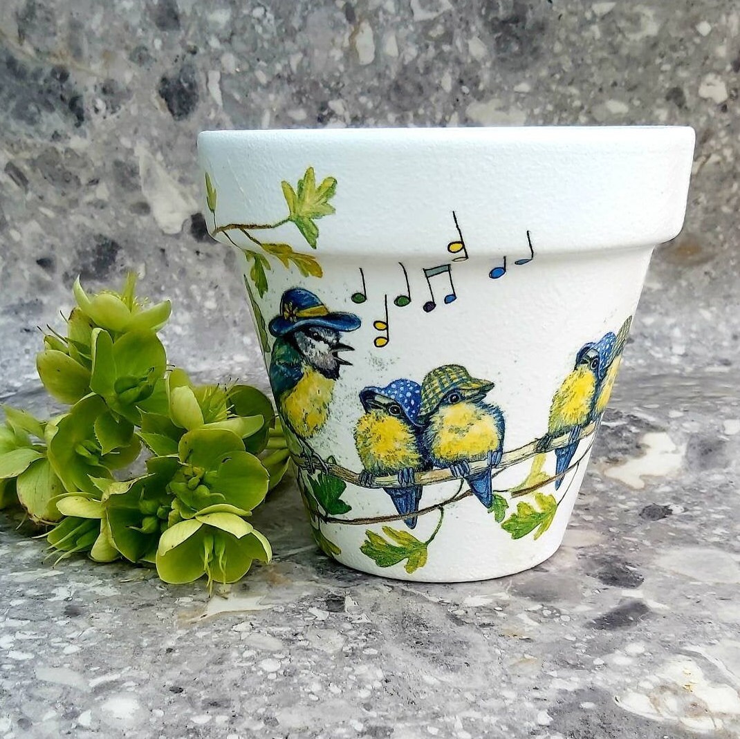 Large Bird Plant Pot Father's Day Plant Pot Decoupaged Etsy UK