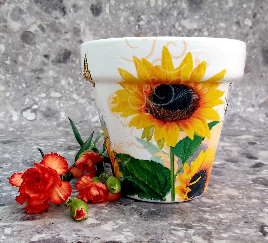 Sunflower plant pot 17cm 15cm Sunflower flowerpot Etsy