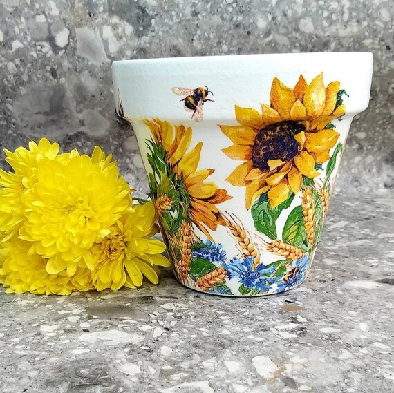 Large Sunflower Plant Pot 17 Cm 15 Cm Summer Planter Etsy UK