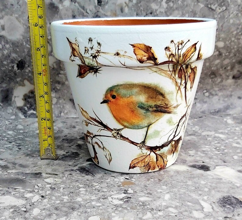 Robin Plant Pot Large Decoupaged Robin Plant Pot Terracotta - Etsy