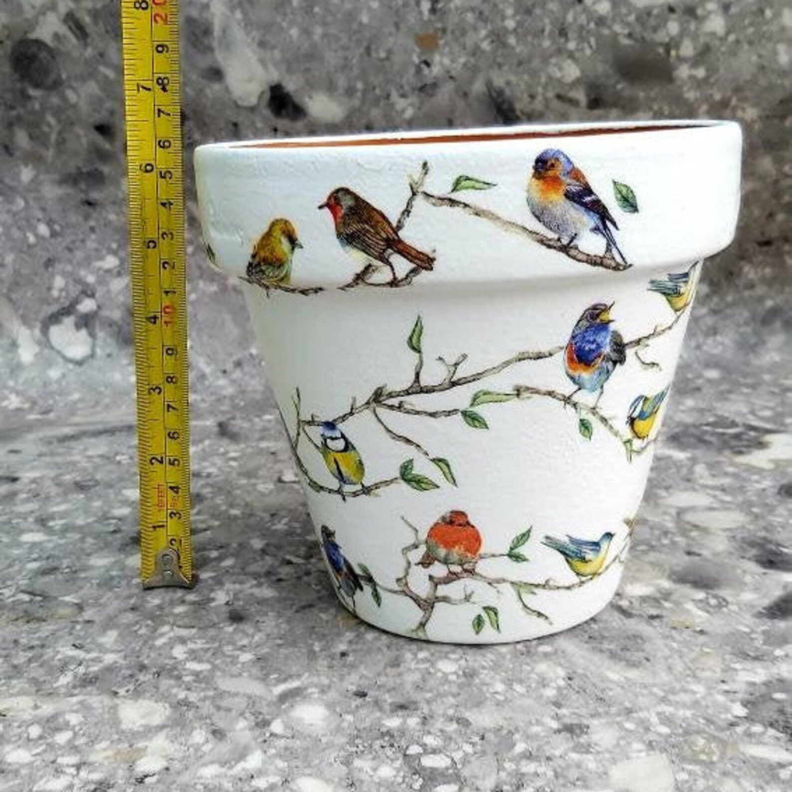 Decoupaged Terracotta Plant Pot Bird Plant Pot 17cm 15cm Etsy UK