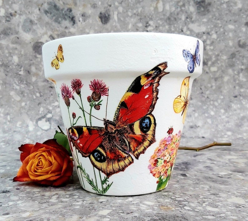 Butterfly plant pot 17cm large decoupaged summer planter  etsy Butterfly plant pot 17cm large decoupaged summer planter  etsy