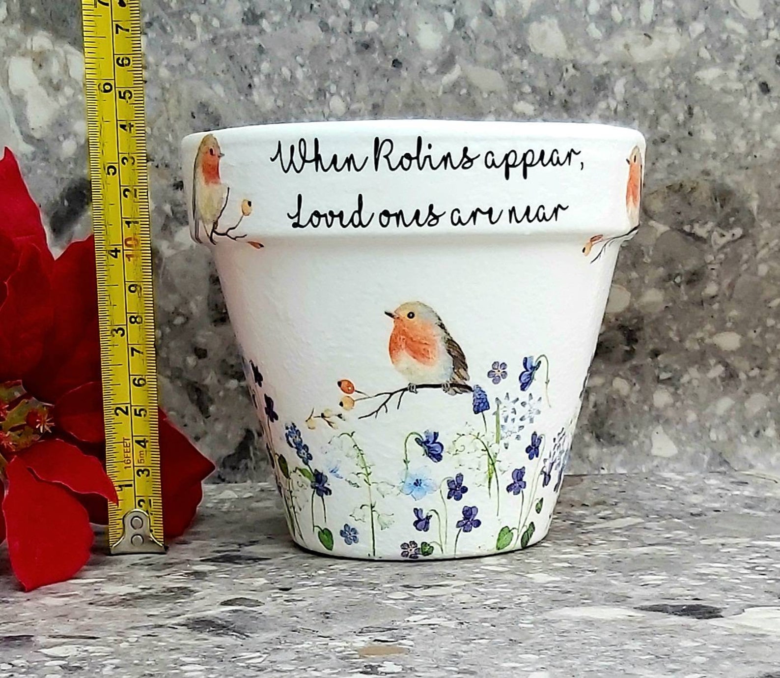Robin and Me Not Decoupaged Plant Pot, When Robins Appear Loved Ones Are Near Plant Pot