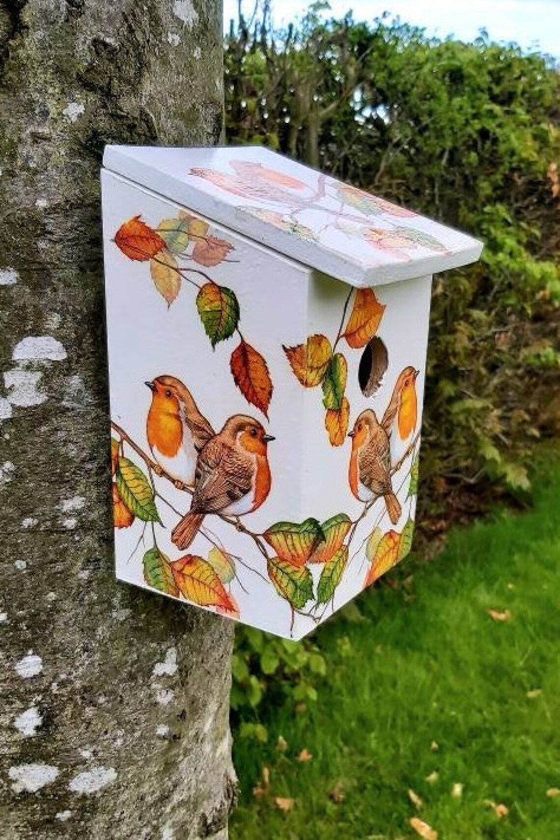 Robin decoupaged bird house Garden bird nesting box Robin Etsy