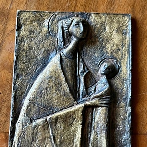 Cast bronze relief sculpture of the Madonna and Child, by Erwin Huber for Puch, 1980s
