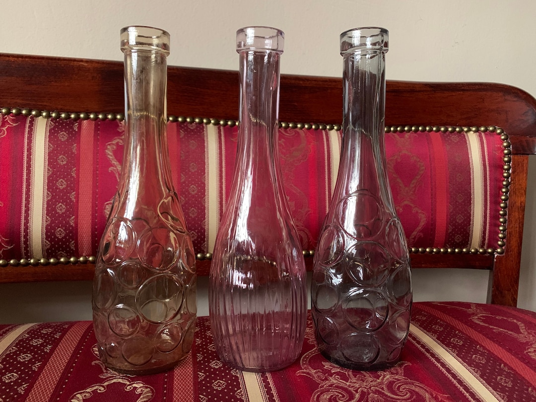 Vintage Retro Glass Bottles/ Vases Yellow Gray and Purple Etsy