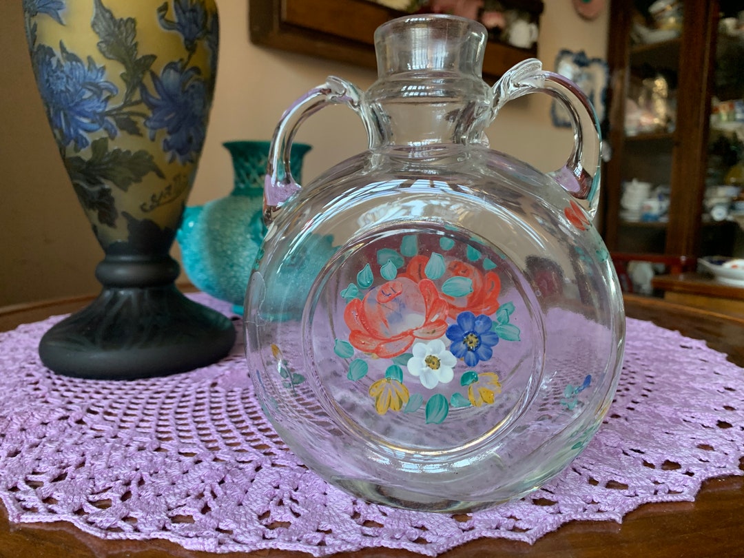 Vintage Hungarian Glass Vase, Hand-painted Floral Decor, 1960s - Etsy