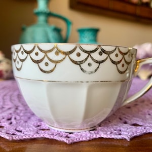 Antique vintage Art Deco style Victoria Czechoslovakia tea cup, delicate porcelain, gilded, marked, approx. 1930s