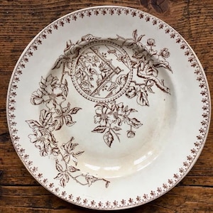 A Beautiful Antique Earthenware Faience Aesthetic Movement Decorative Plate, Geometric & Botanical  Pattern, a collectors item!