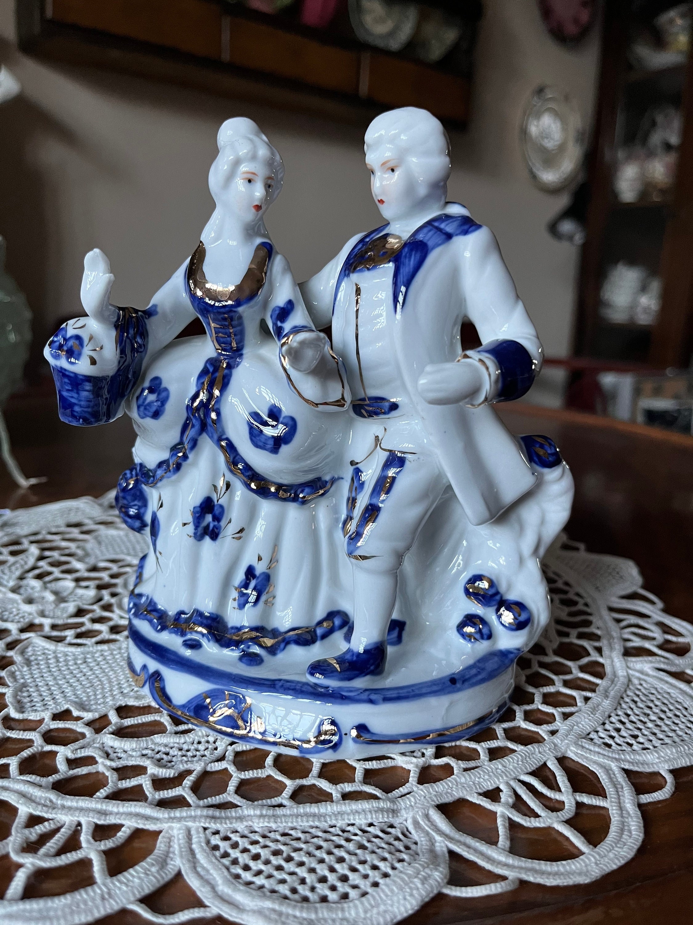 Vintage Czech Porcelain Figurine Pair, Hand-painted Historical