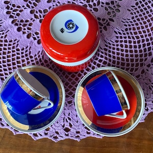 Coffee set, sucrier 2 cups, Magyar Gördülőcsapágy Művek ( Hungarian Rolling Bearing Works), from the 1960s, by Hollóháza porcelain, Hungary
