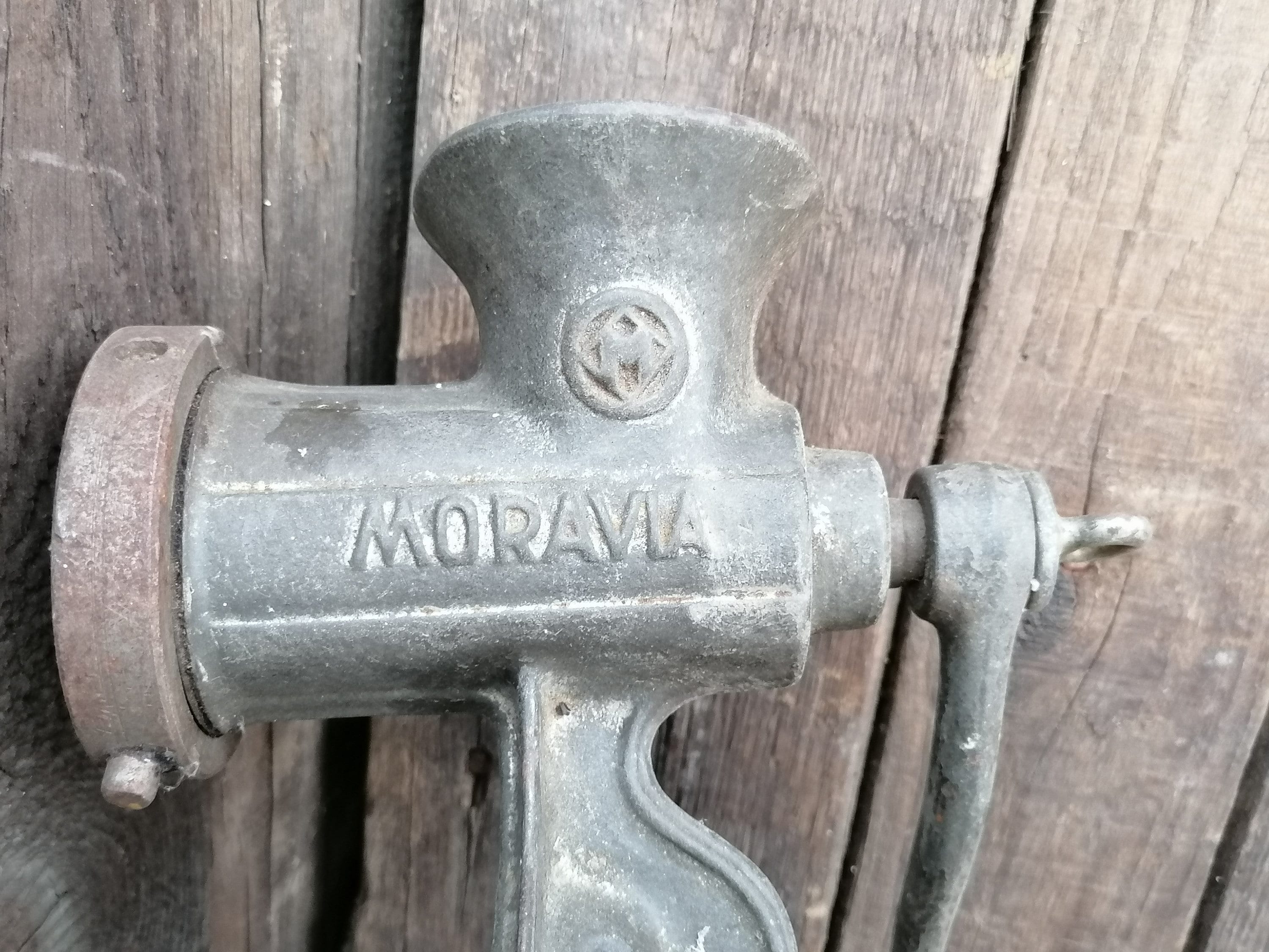 Antique Vintage Meat Grinder, a Heavy Cast Iron Item, Marked Moravia