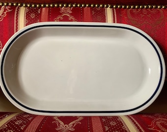 Vintage Retro Hungarian Alföldi Oval Porcelain Platter, offering plate, with navy rim, mint, 1970s, Hungary