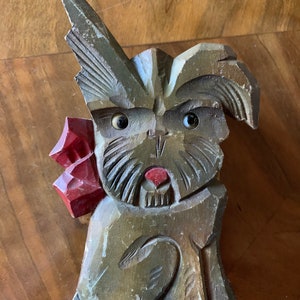 Antique very old wooden wall pocket box, dog with glass eyes, a very interesting vintage item, Hungarian origin