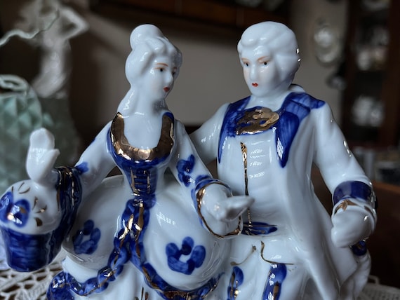Vintage Czech Porcelain Figurine Pair, Hand-painted Historical