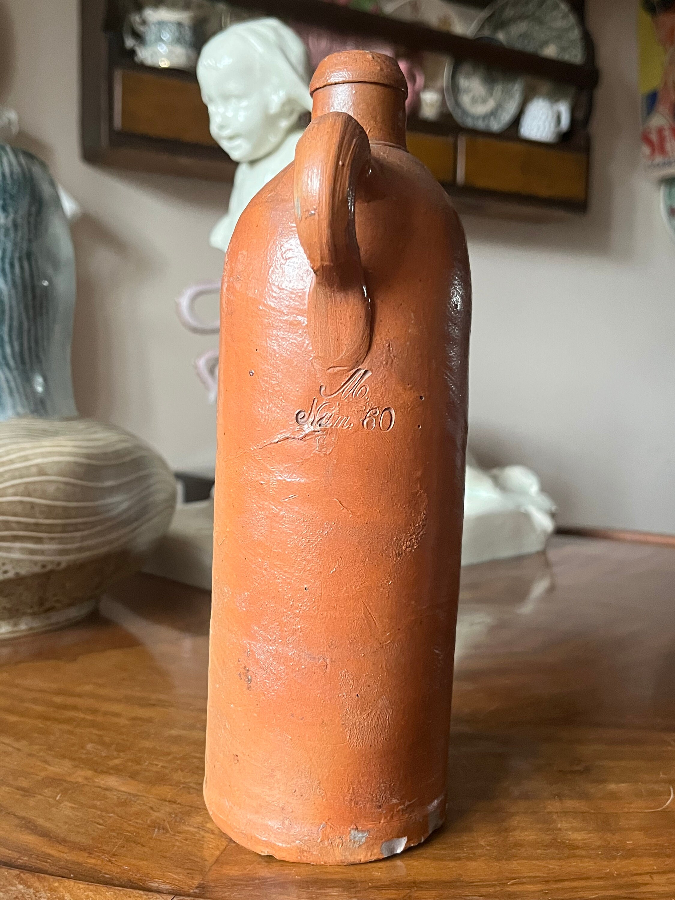 Antique Herzogthum Nassau Mineral Water Bottle, Earthenware Flask