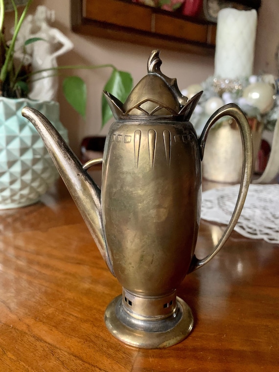 Antique Art Nouveau Argentor Pewter Lidded Coffee Pot, Jugendstil Jug (15.3 cm)