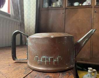 Art Nouveau Copper Teapot, Geometric Decor, Rare Collectible