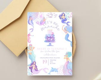 Under the Sea Mermaid Birthday Invitation –Editable Canva Template – Mermaid Party Invite for Girls – Digital Download –Pool Party Printable