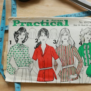 Modello pratico di cucito 6829 set di camicette o &#39;camicia da nonno&#39; 4 varianti - taglia 14 - busto 36&quot; - anni &#39;60 - vintage - retrò