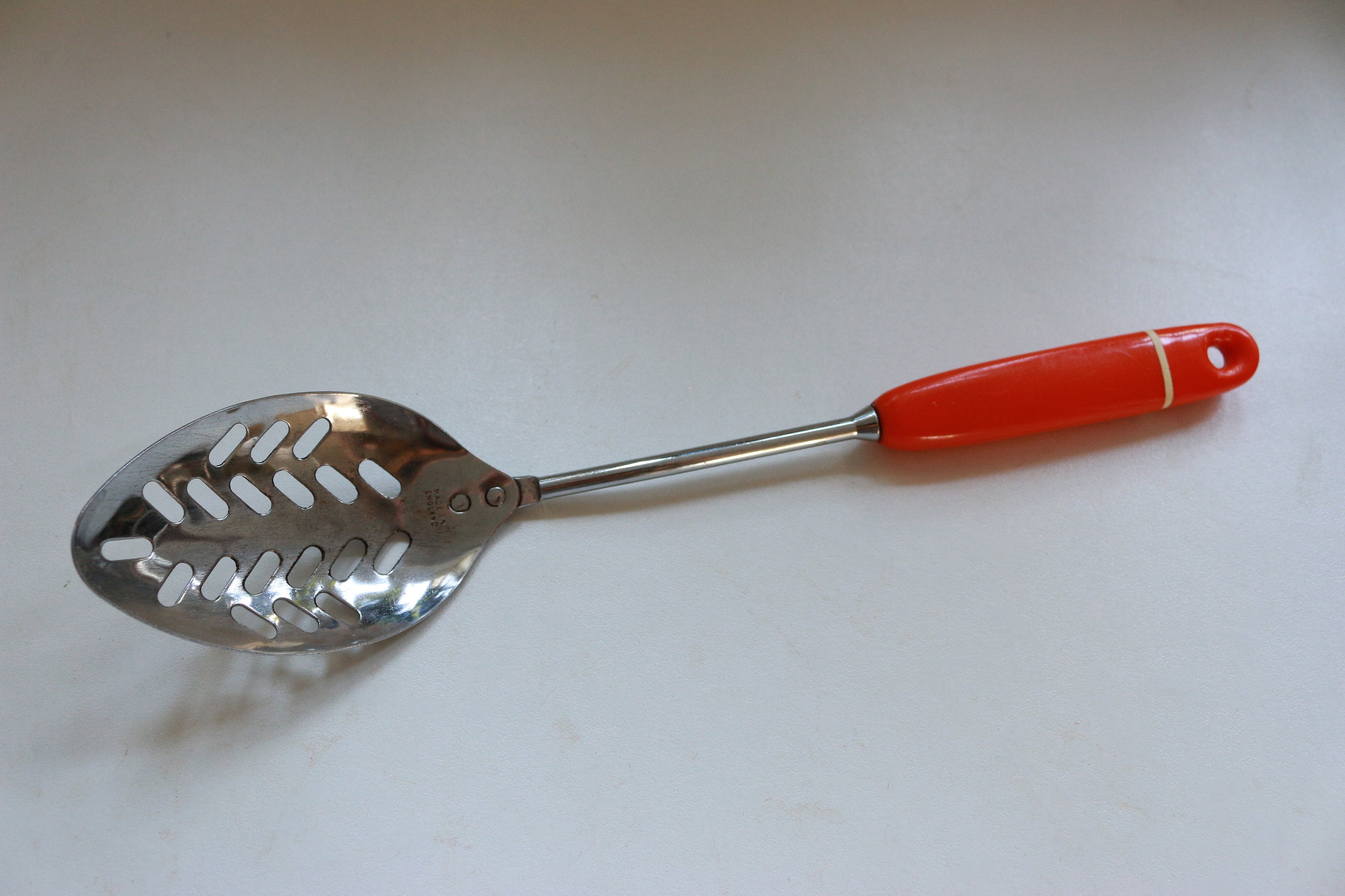 Vintage slotted serving spoon Plastic orange handle metal Etsy