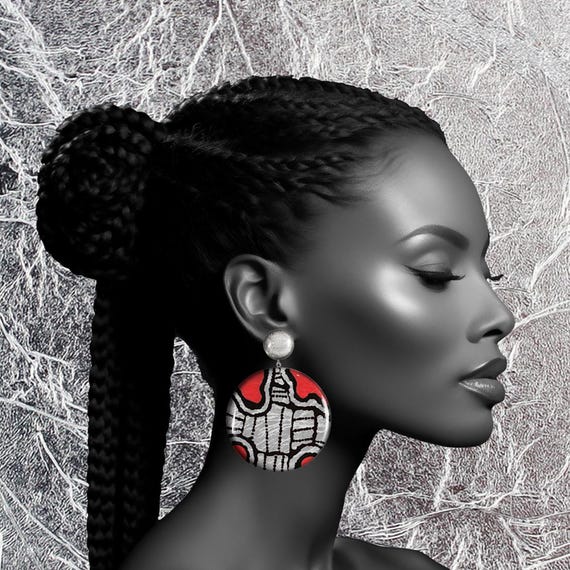 Red Silver Leaf Resin Earrings: Aboriginal Art, Handmade in