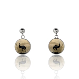Emu Dangle Earrings, Animal Earrings, Aussie Earrings, Custom Made Earrings, Gold, Silver, Copper, MFY218