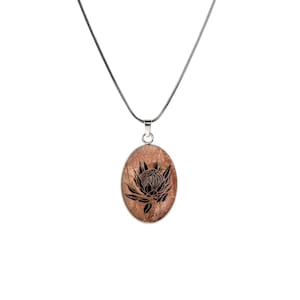 Protea Flower Oval Necklace, Botanical Jewelry, Handmade Resin Floral Design, Australia Flora