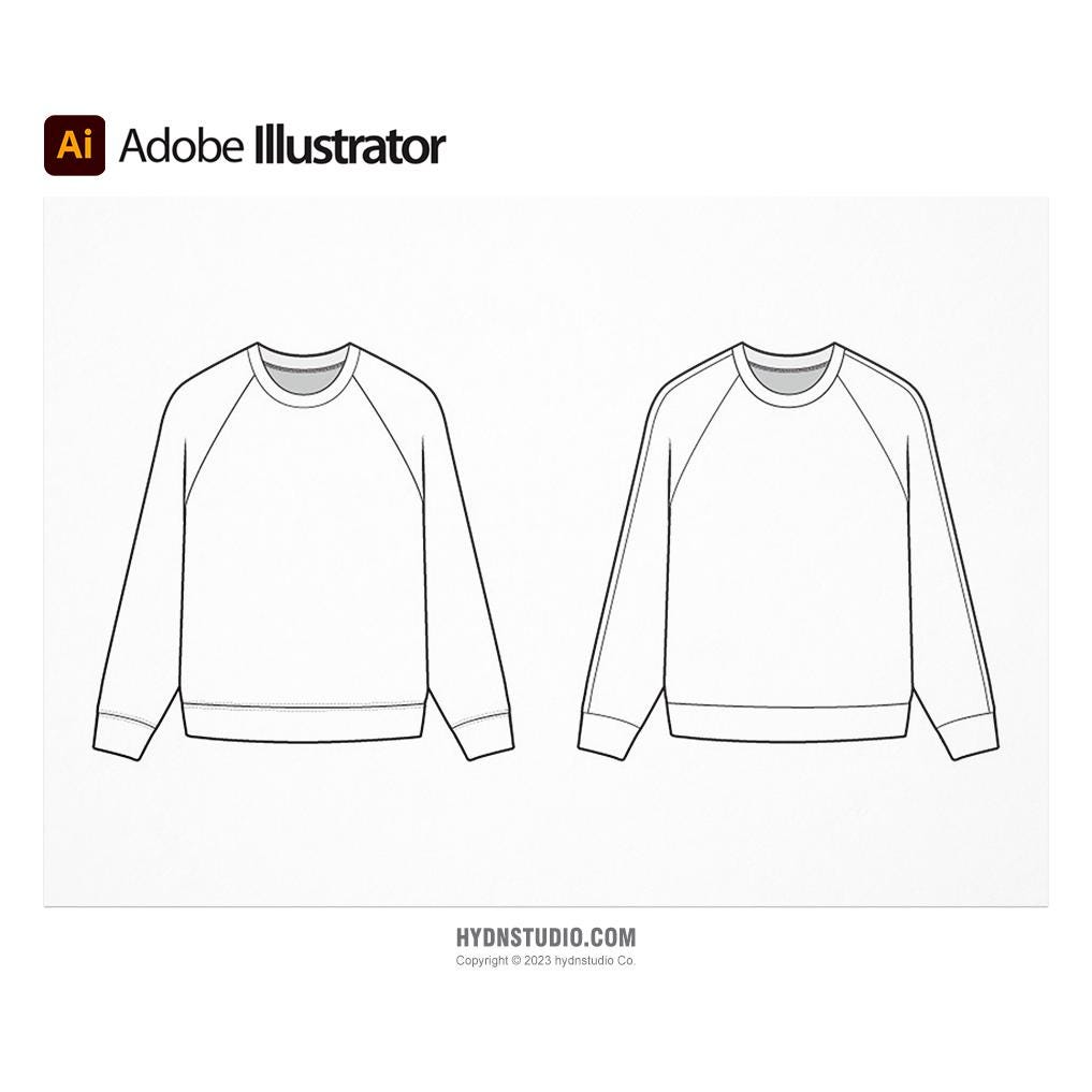 Vector Crewneck Sweatshirt Fashion Flats Set 2, Fashion flats, Fashion Design Template, Fashion print, Dawing fashion, Teck Pack