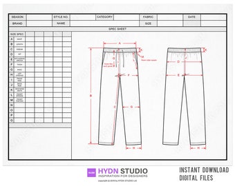 Vector Track Pants + Size Spec Sheet / Techpack Template