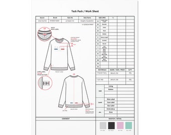 Fashion Tech Pack Template No.12, Excel Tech Pack Template, Garment Specification Sheet, Fashion CAD Resource, Apparel Development Tool