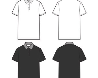 Polo Shirt Technical Drawing Flat Sketch - Adobe Illustrator (AI, PDF, JPG)