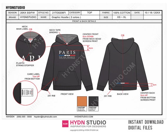 Long sleeve hoodie with zipper technical fashion drawing flat sketch  template front and back view cotton fleece fabric dress  CanStock
